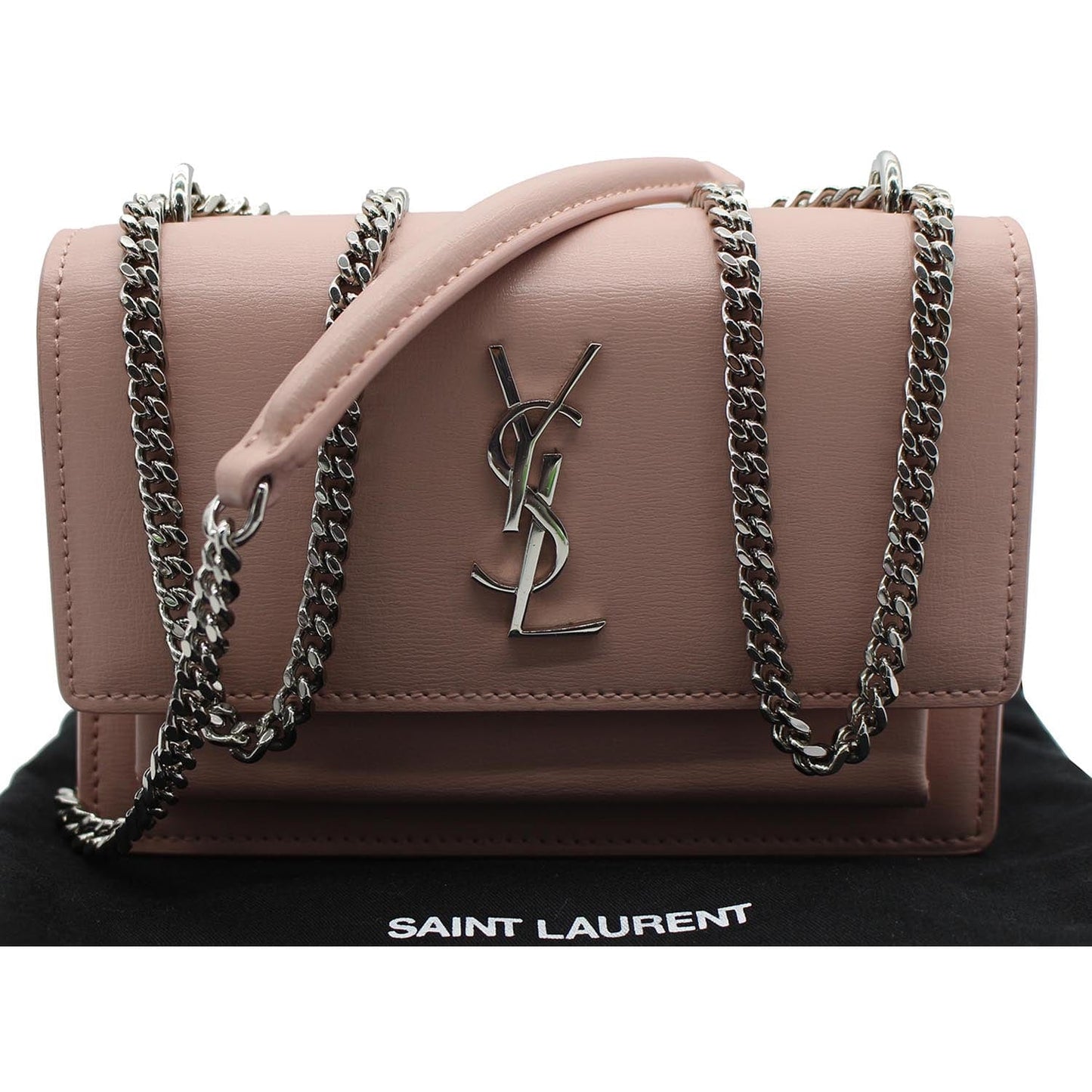 YSL Saint Laurent Yves Sunset Shoulder Bag Leather Monogram Pink
