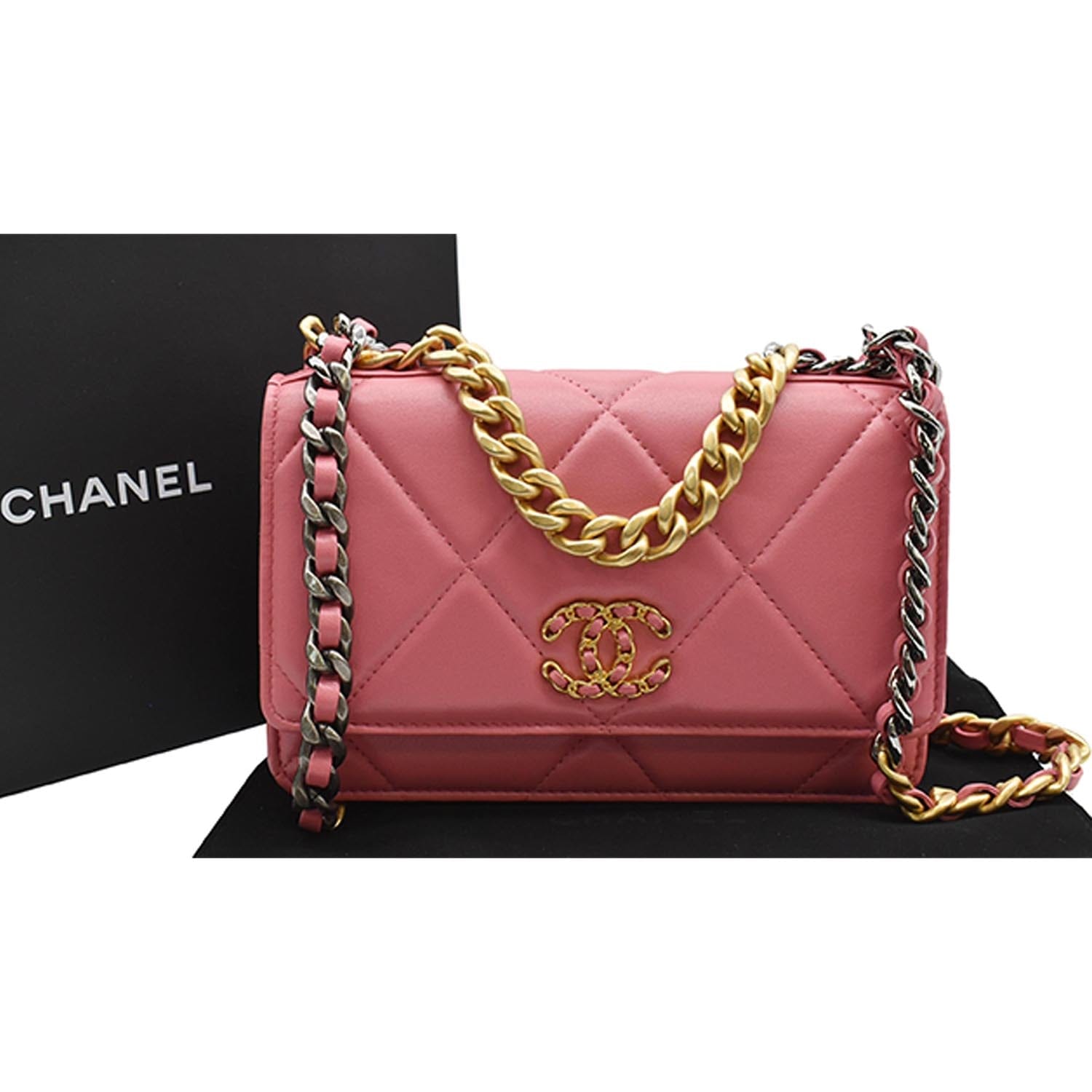 Chanel 19 CC WOC On Leather Pink Wallet Case