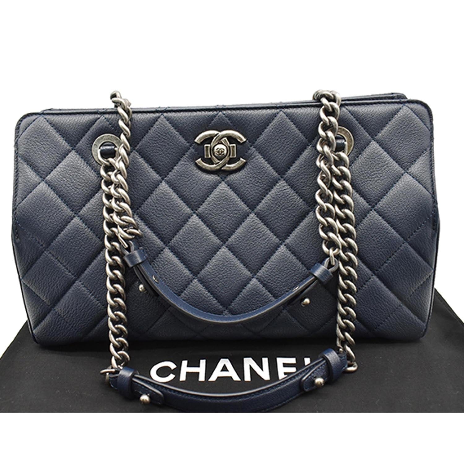 Chanel City Rock Quilted Shopping Leather Blue Travel Bag