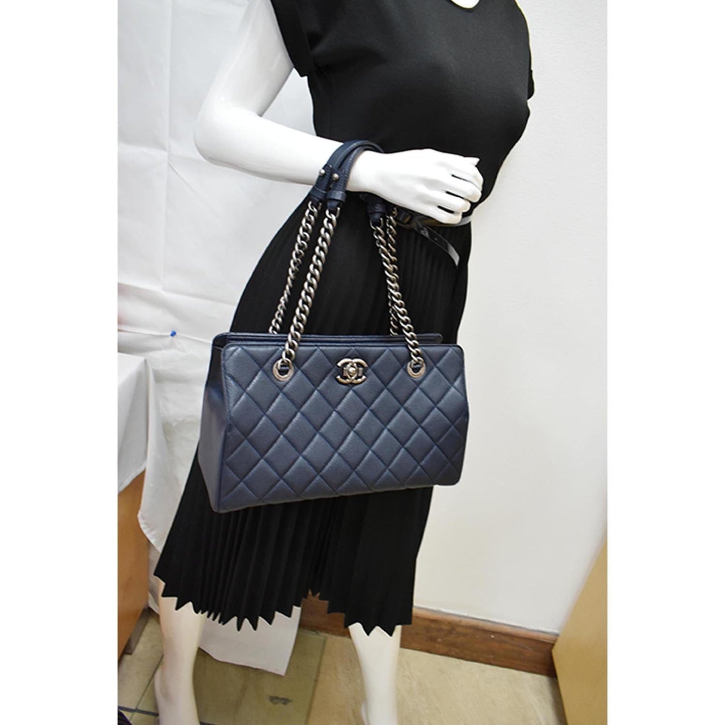 Chanel City Rock Quilted Shopping Leather Blue Travel Bag
