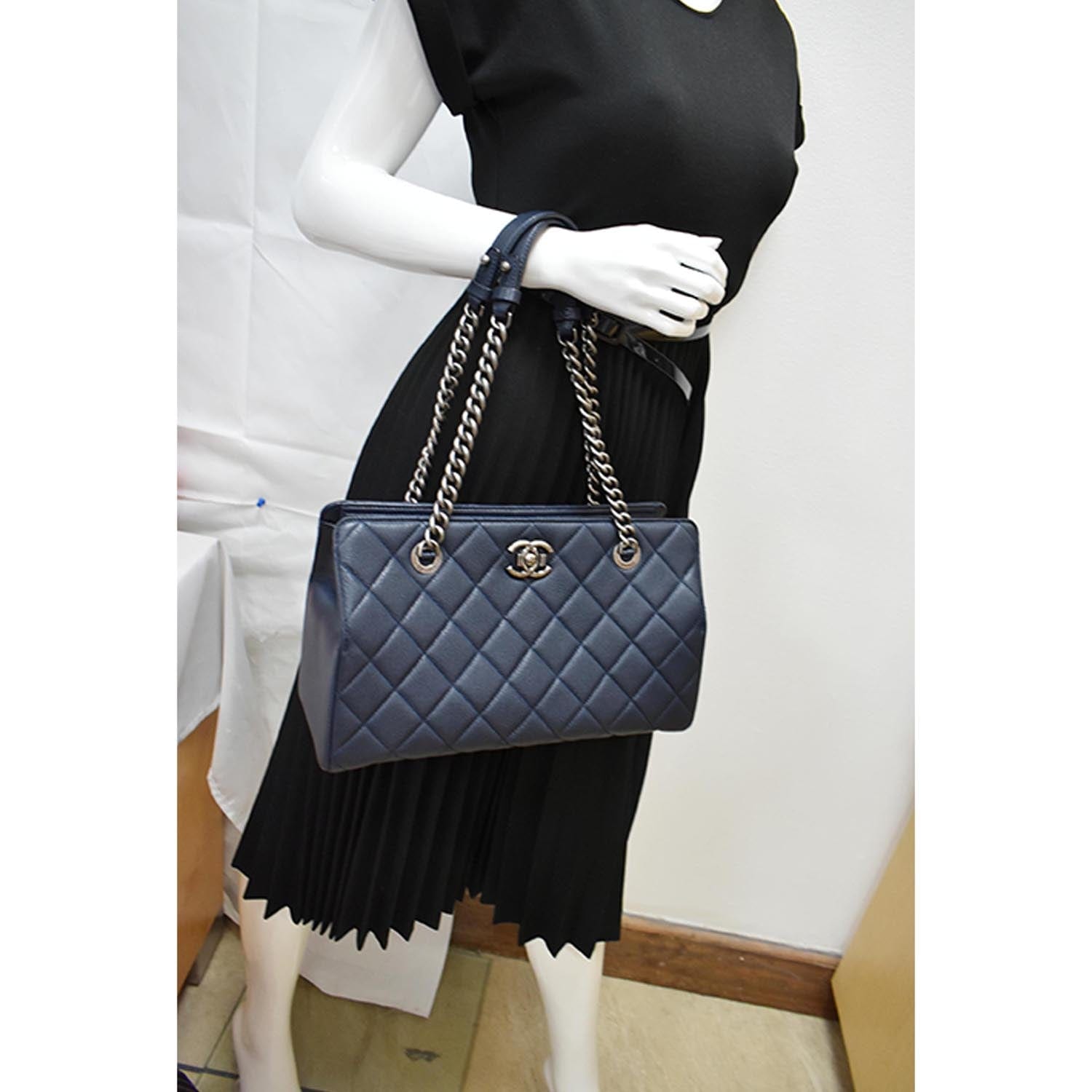 Chanel City Rock Quilted Shopping Leather Blue Travel Bag