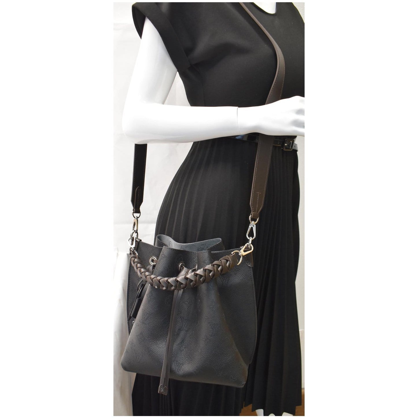Louis Muria Mahina Perforated Shoulder Bag Leather Black
