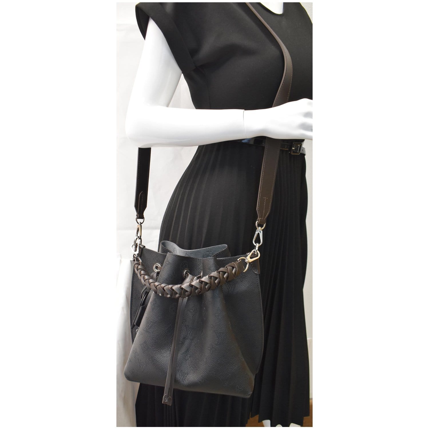 Louis Muria Mahina Perforated Shoulder Bag Leather Black