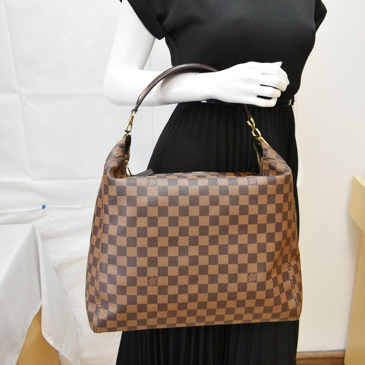 Louis Portobello Damier Ebene Shoulder Bag Brown
