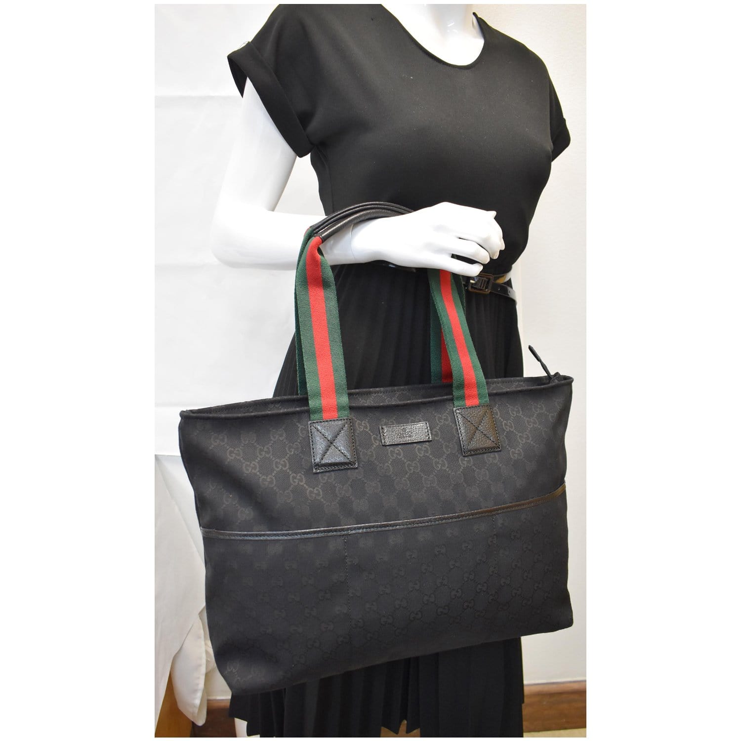 Gucci Web Diaper Tote Bag Monogram Black