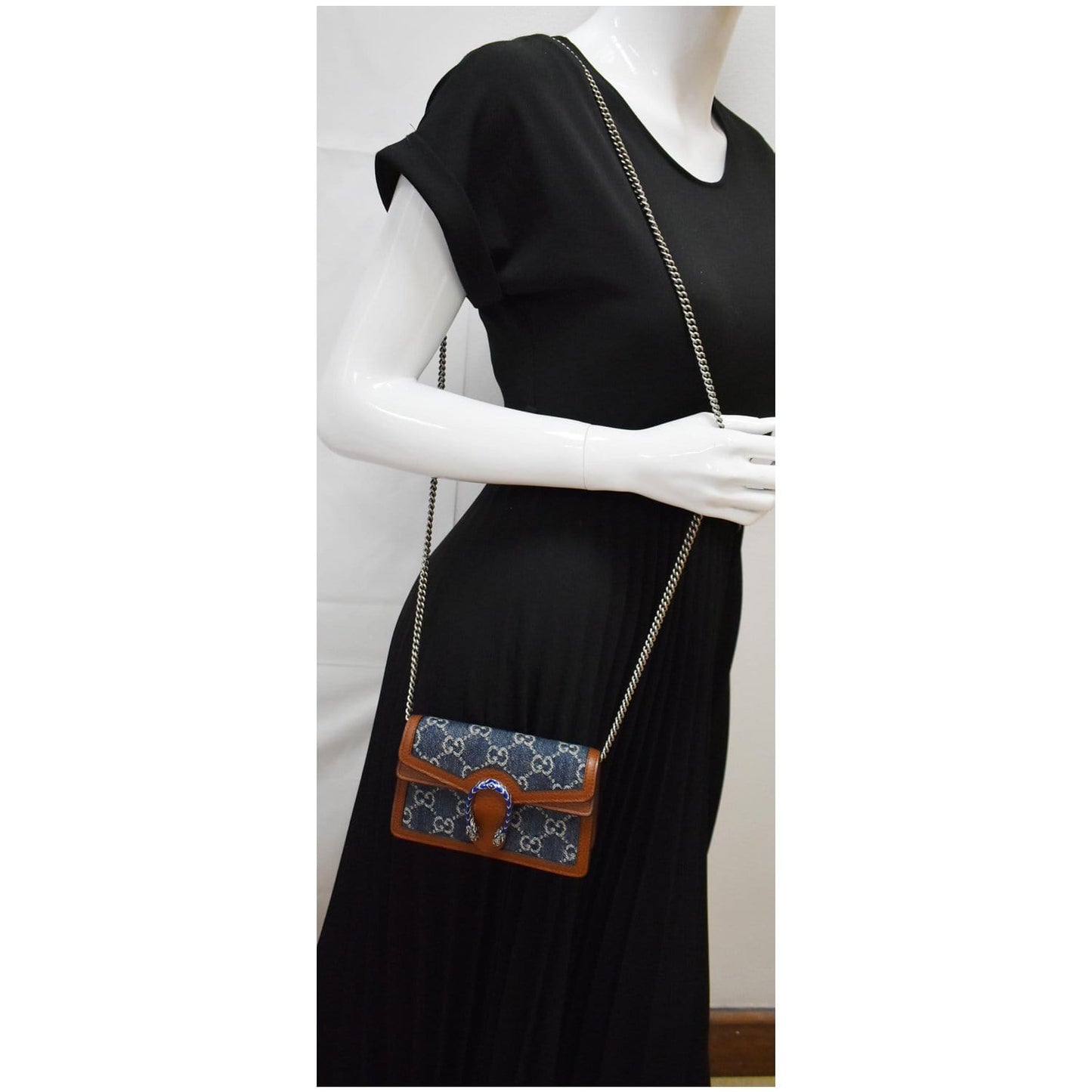 Gucci Dionysus Super Jacquard Chain Shoulder Bag Dark Denim Blue