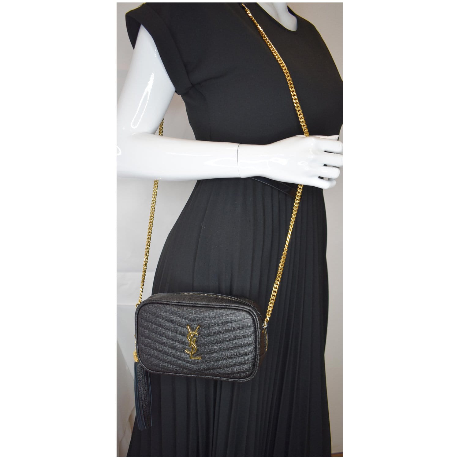 YSL Saint Laurent Saint Lou Grain De Poudre Camera Bag Black Mini Crossbody Bag Bag Black