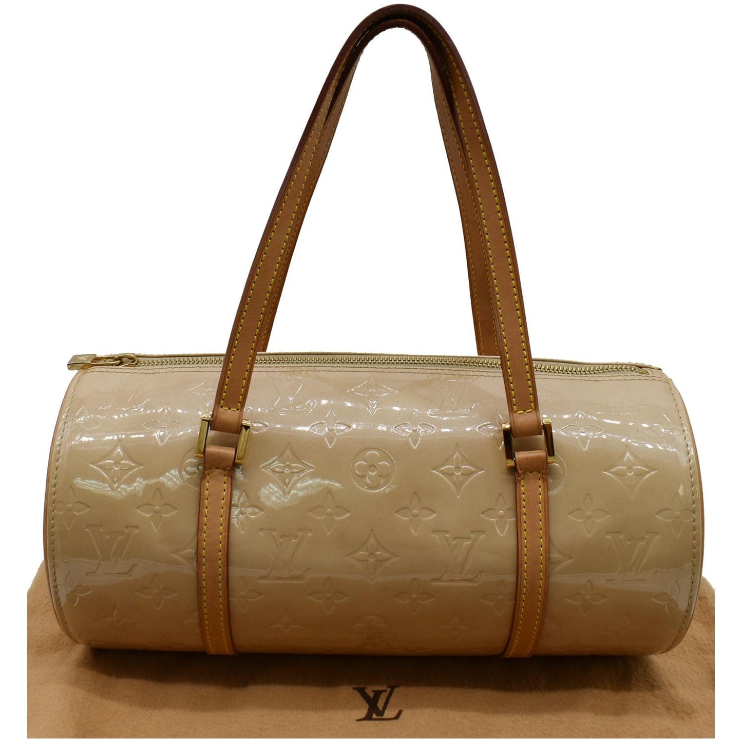 Louis Bedford Papillon Vernis Satchel Bag Leather Beige Travel Bag