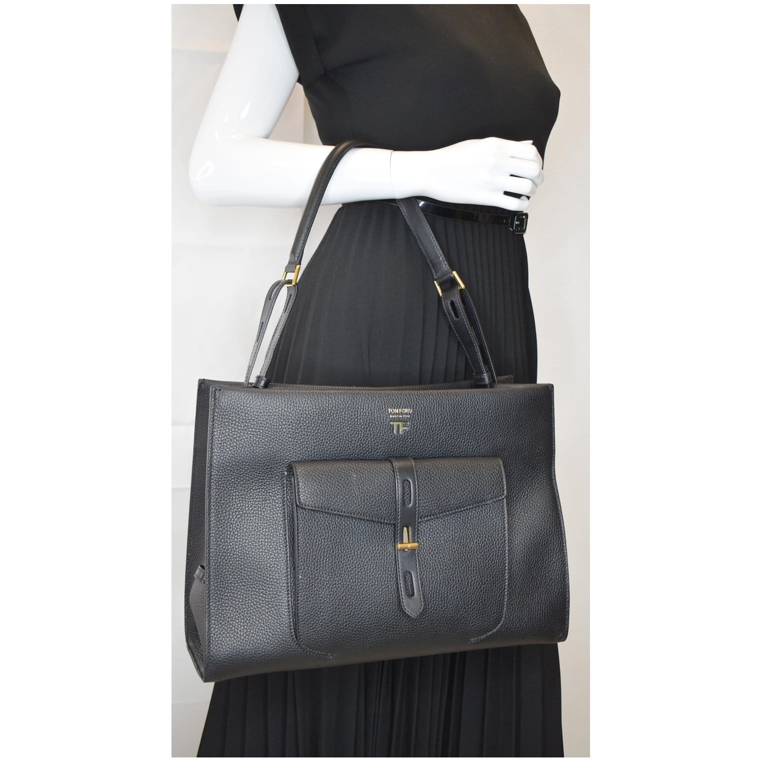 Tom Ford Twist Top Handle Bag Leather Black Travel Bag