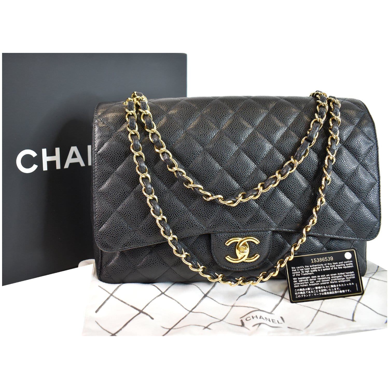 Chanel Maxi Double Caviar Shoulder Bag Leather Black