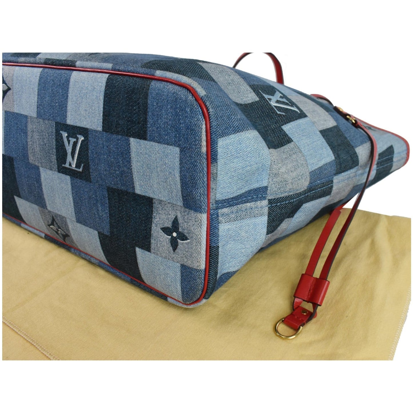 Louis Neverfull Mm Patchwork Shoulder Bag Denim Monogram