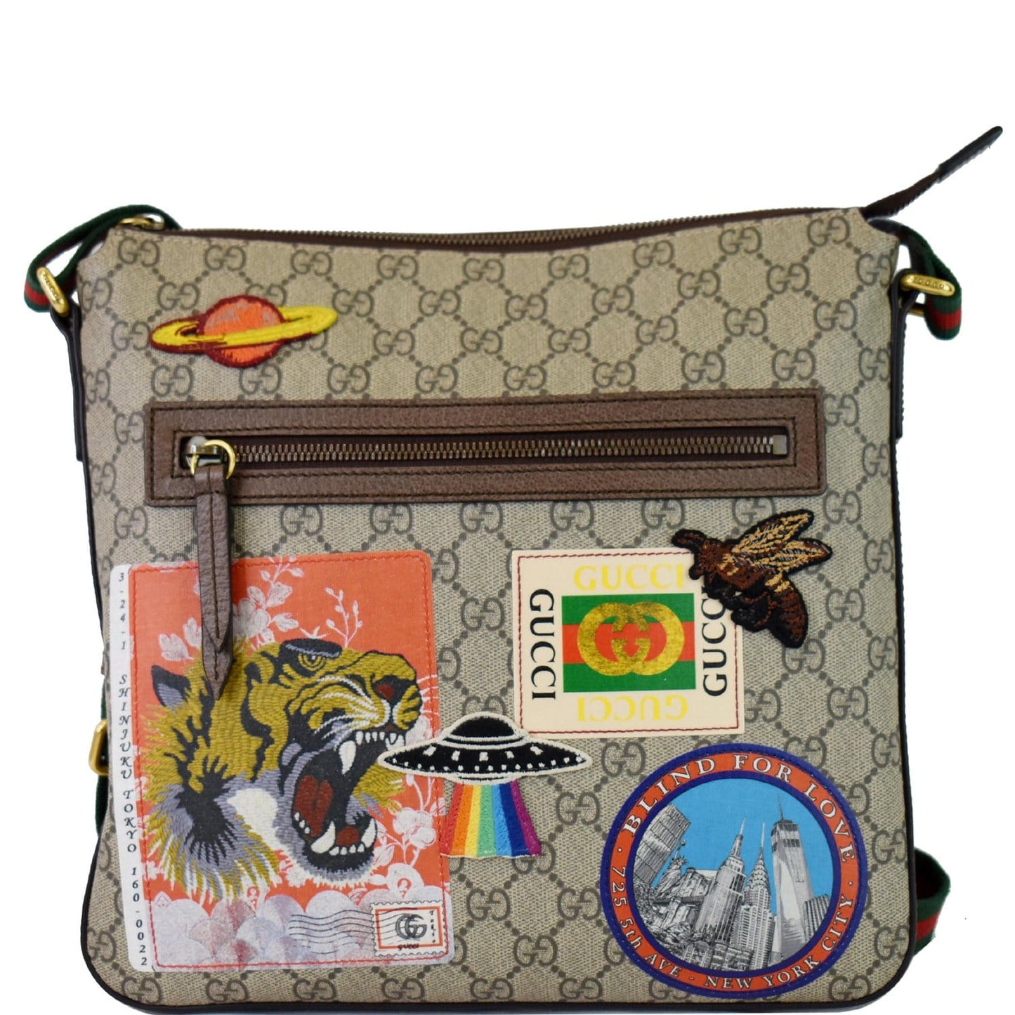 Gucci Courrier Zip Supreme Messenger Bag Canvas Beige Crossbody Bag
