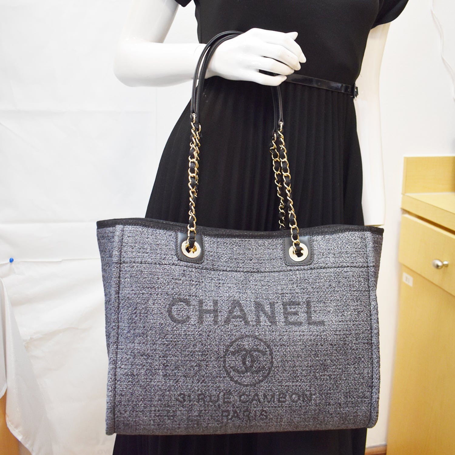 Chanel Deauville Lurex Boucle Tote Bag Grey Canvas Small