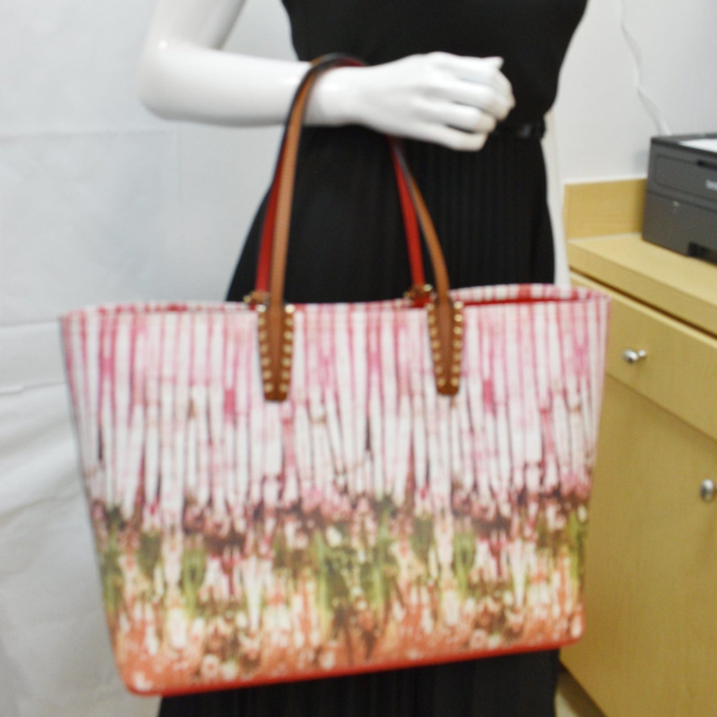 Cabata East West Printed Tote Bag Multicolor Leather Large