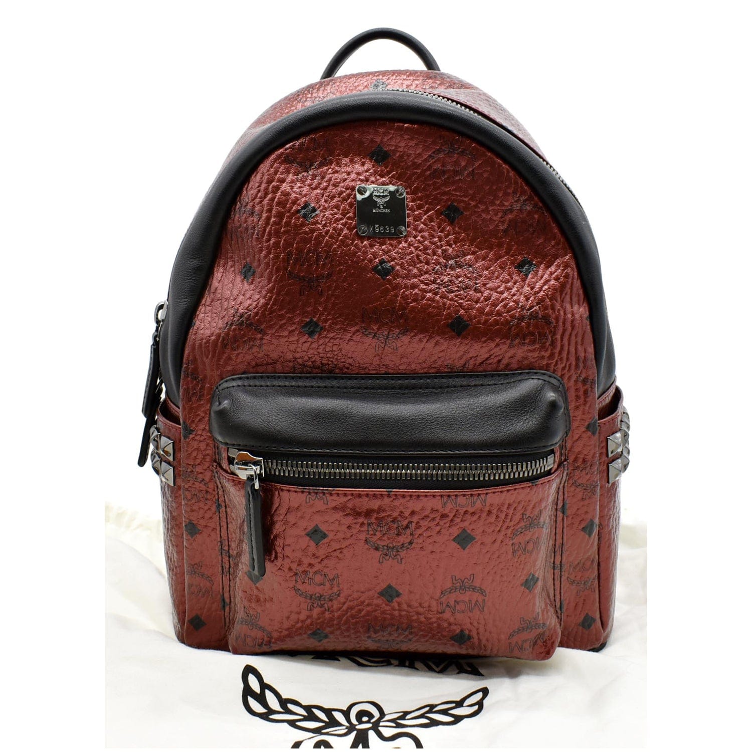 MCM Stark Visetos Backpack Bag Metallic Red Small