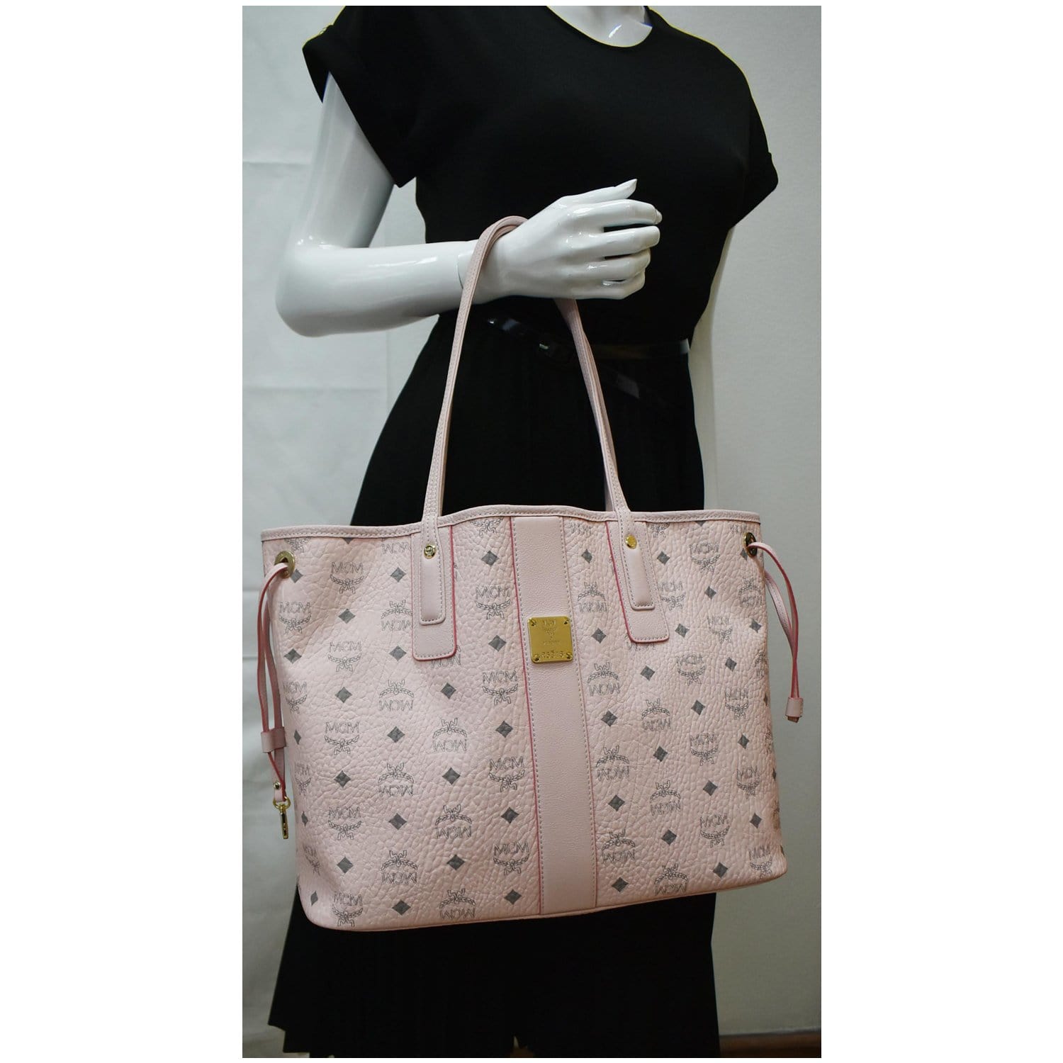MCM Reversible Liz Visetos Shopper Tote Bag Canvas Pink