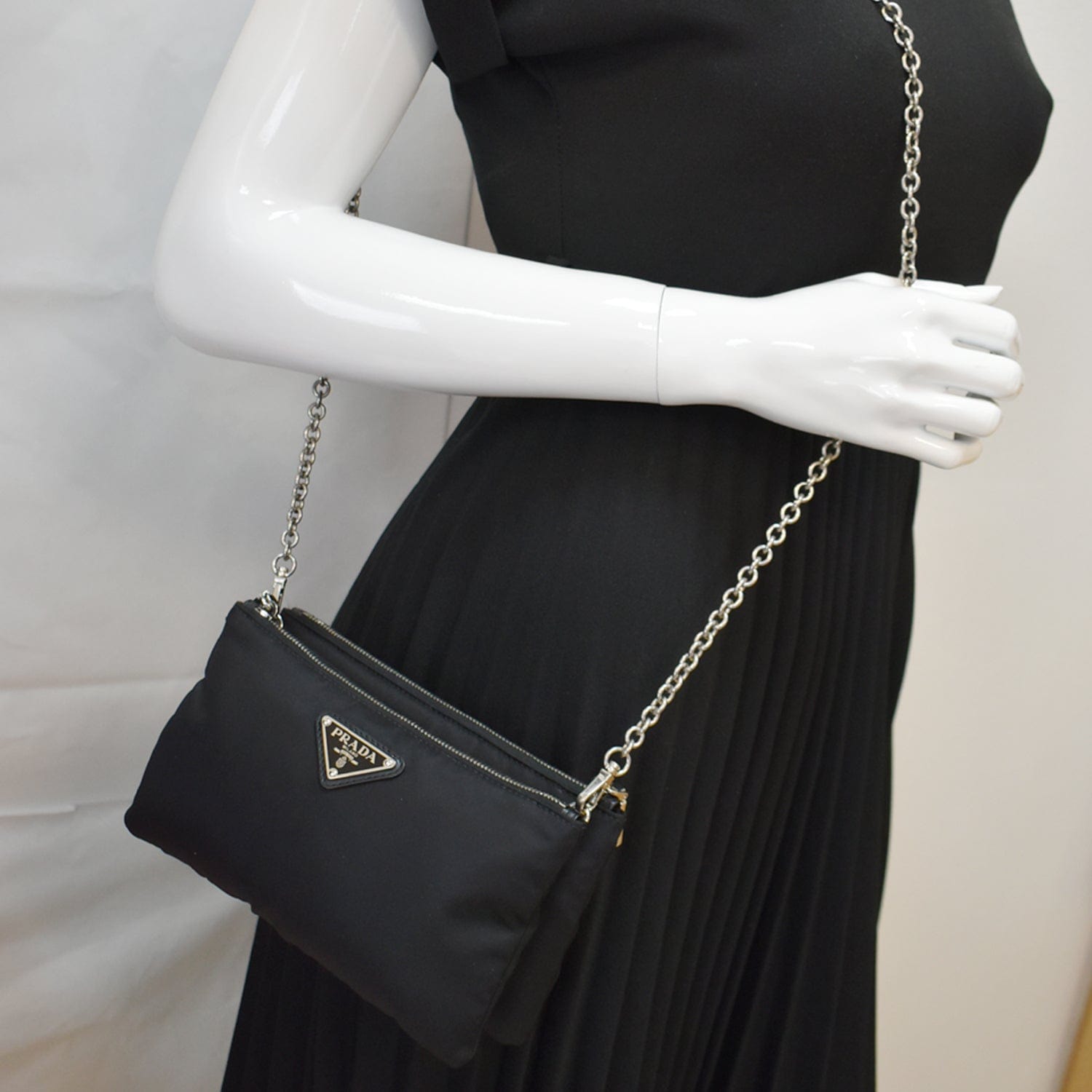 Prada Chain Crossbody Bag Nylon Black