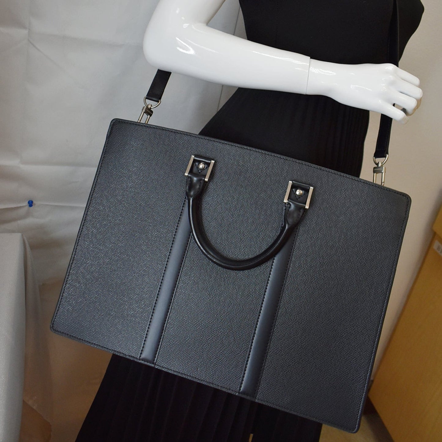 Louis Lozan Taiga Briefcase Shoulder Bag Leather Black