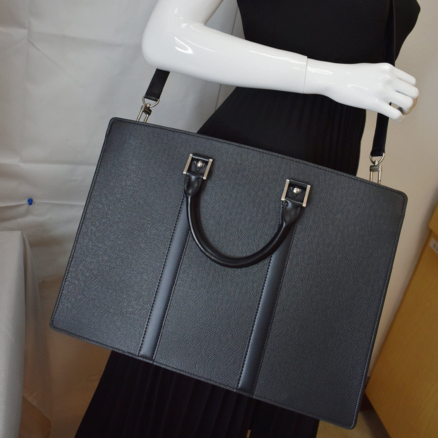 Louis Lozan Taiga Briefcase Shoulder Bag Leather Black