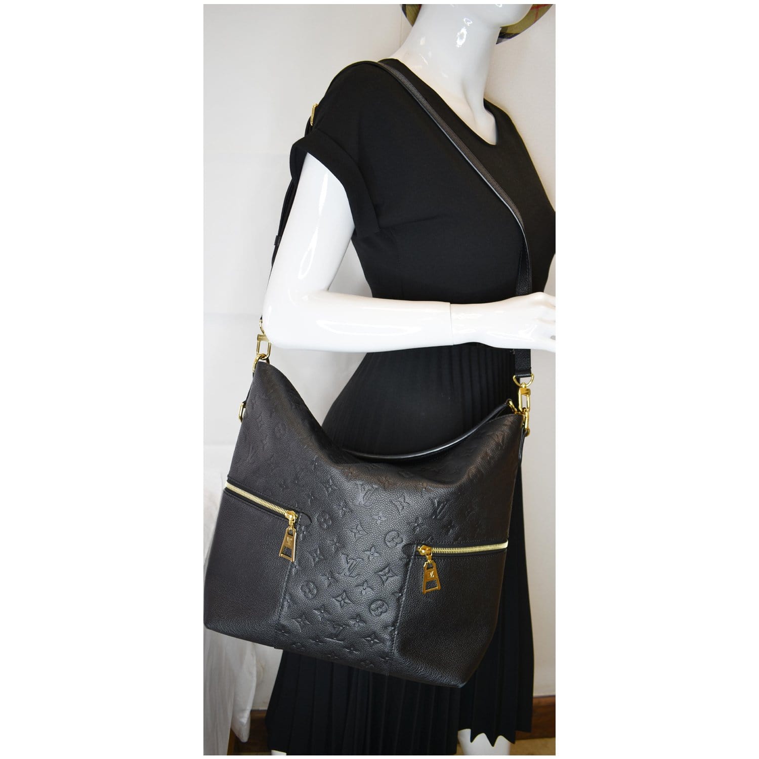 Louis Melie Empreinte Hobo Shoulder Bag Leather Black