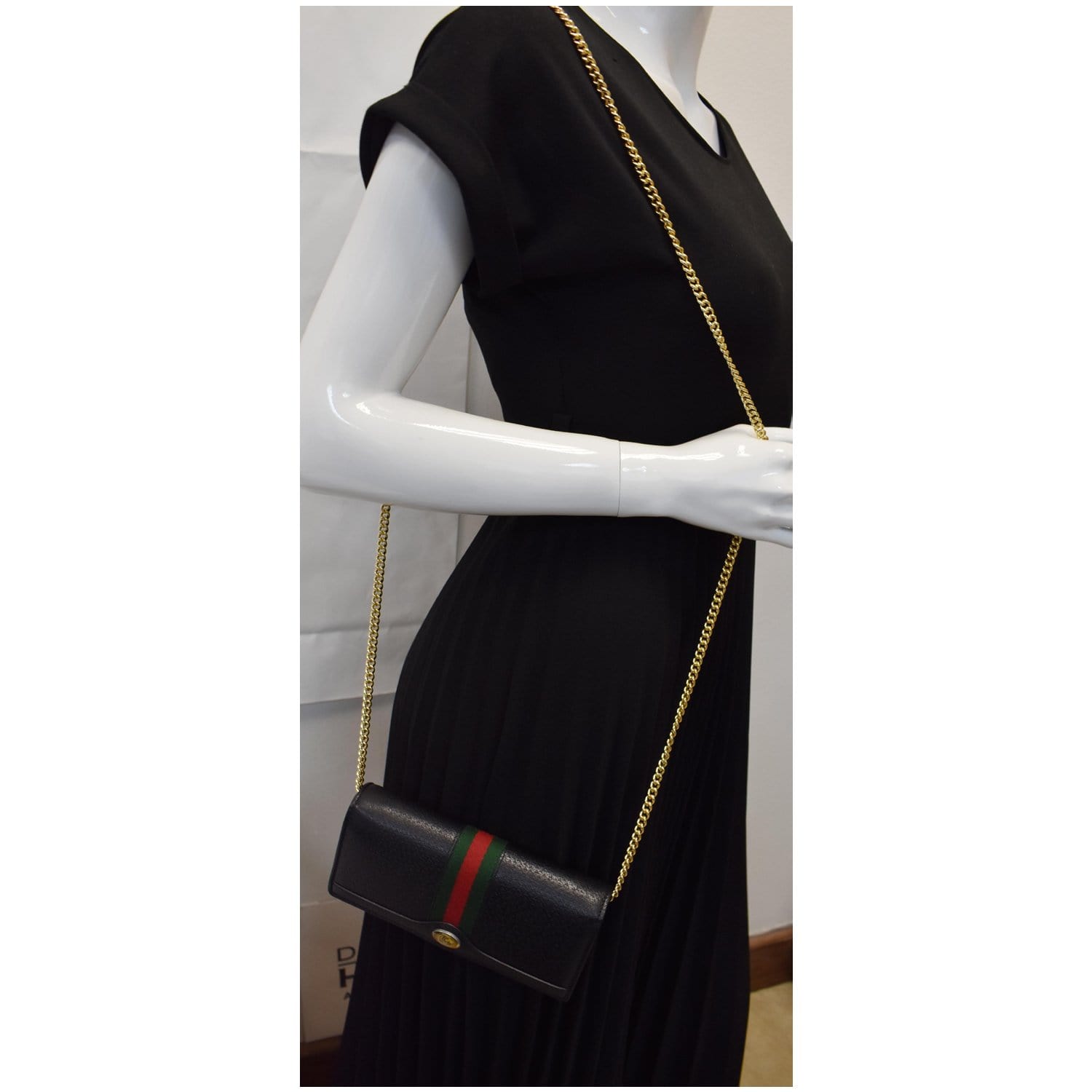 Gucci Ophidia Web Wallet On Bag Leather Black Crossbody Bag