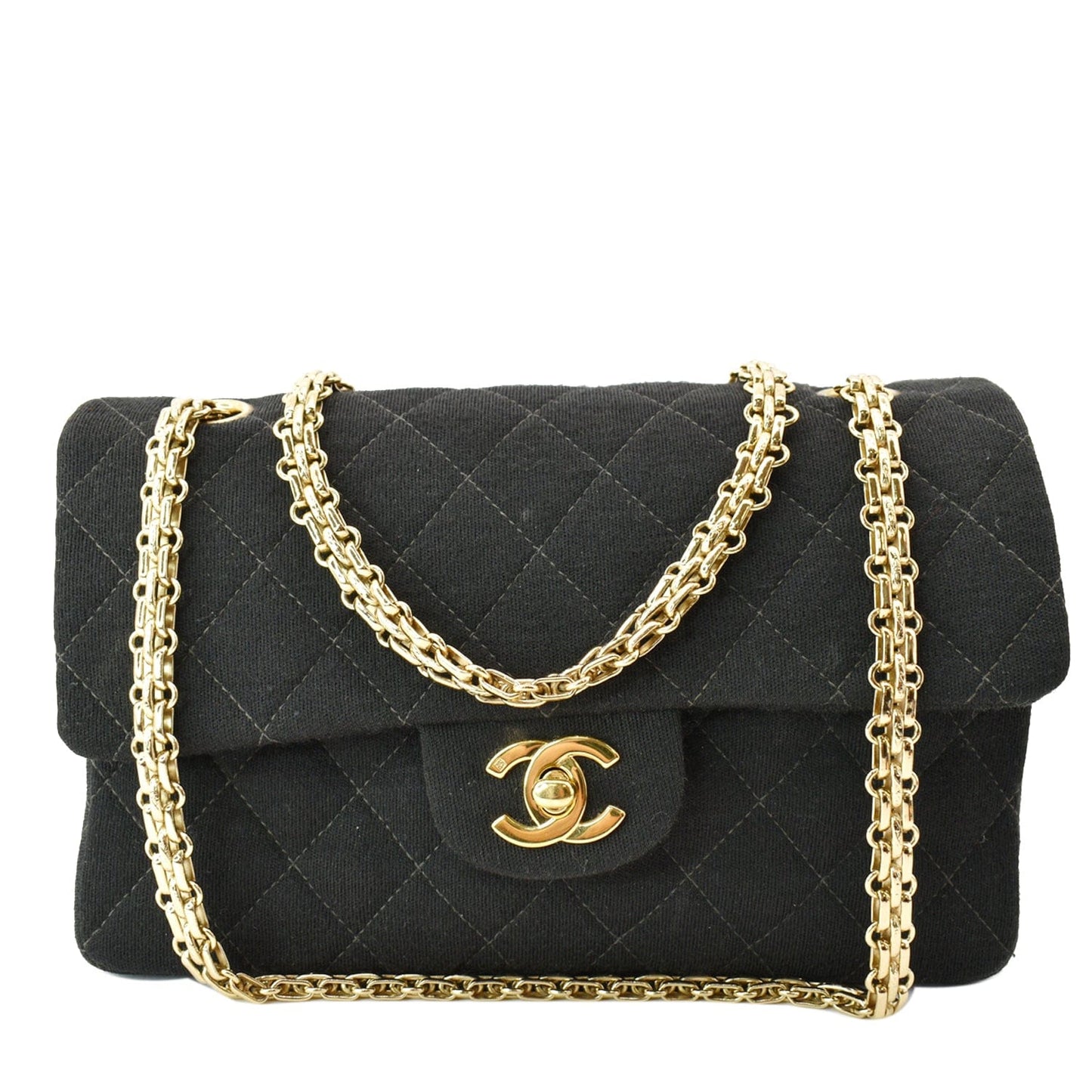 Chanel Classic Jersey Fabric Shoulder Bag Black Flap