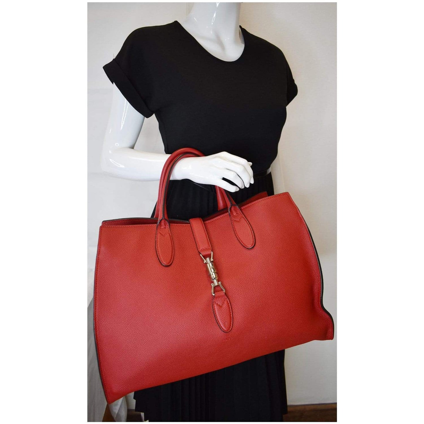 Gucci Jackie Top Handle Tote Bag Leather Red