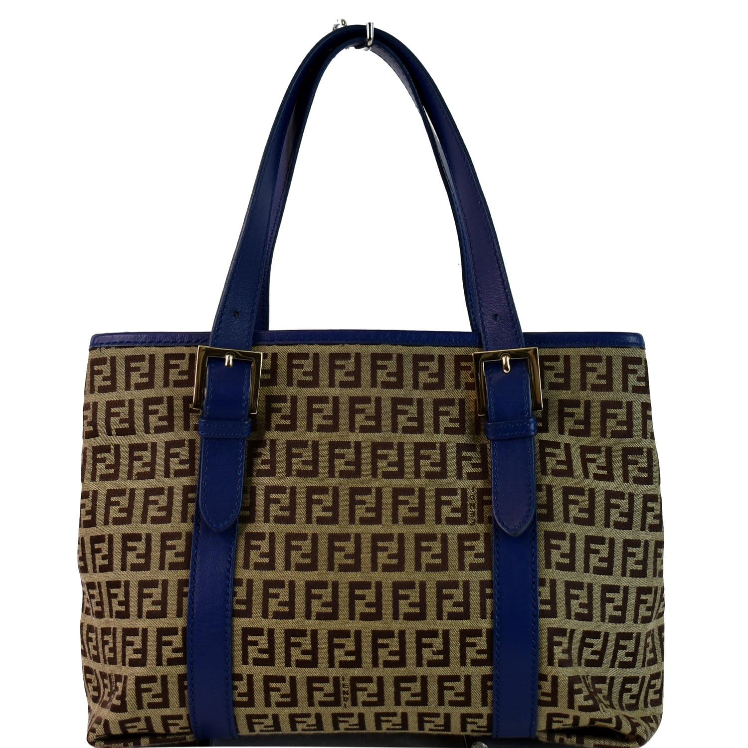 Fendi Zucchino Print Tote Bag Blue Leather Canvas