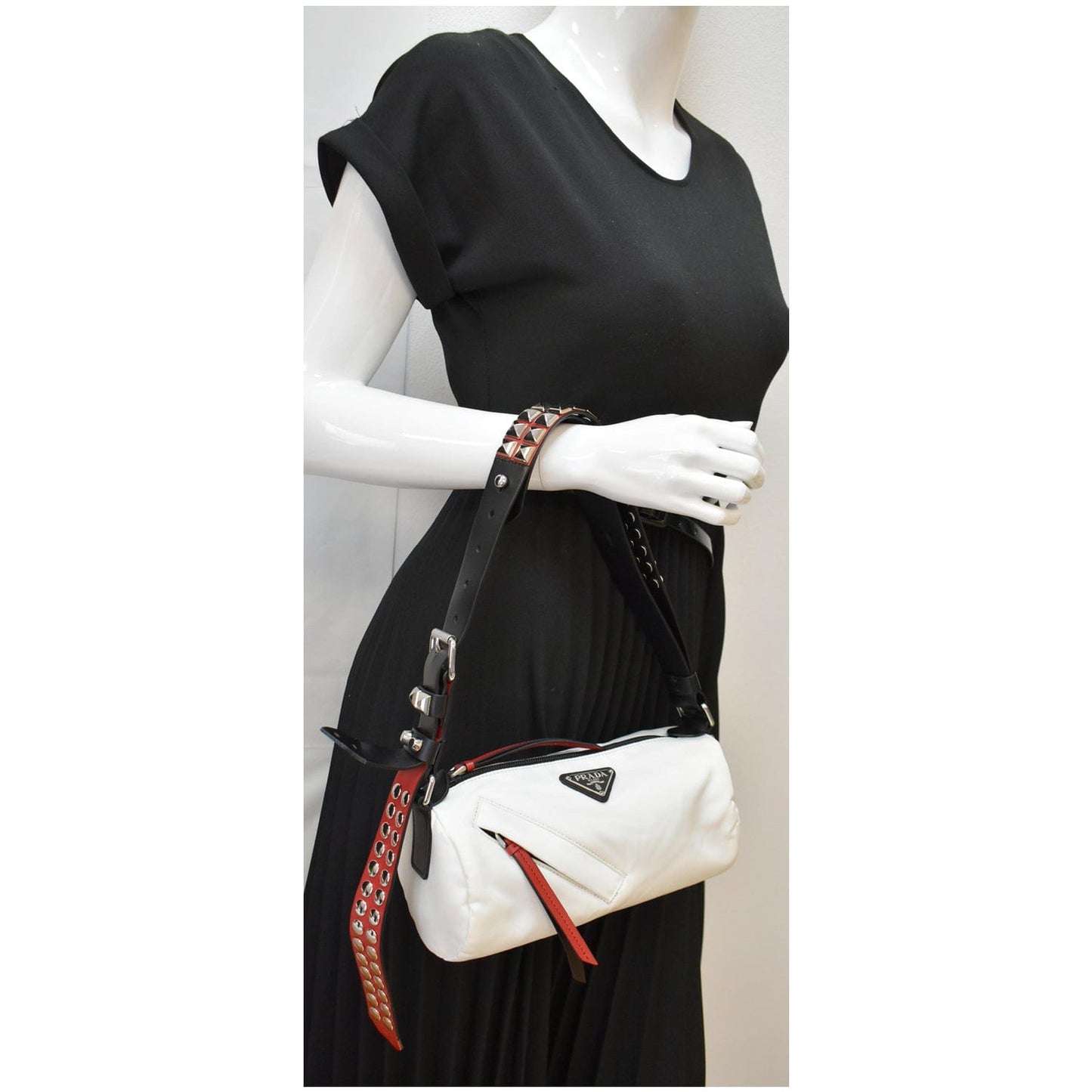Prada New Vela Cylindrical Shoulder Bag Nylon White