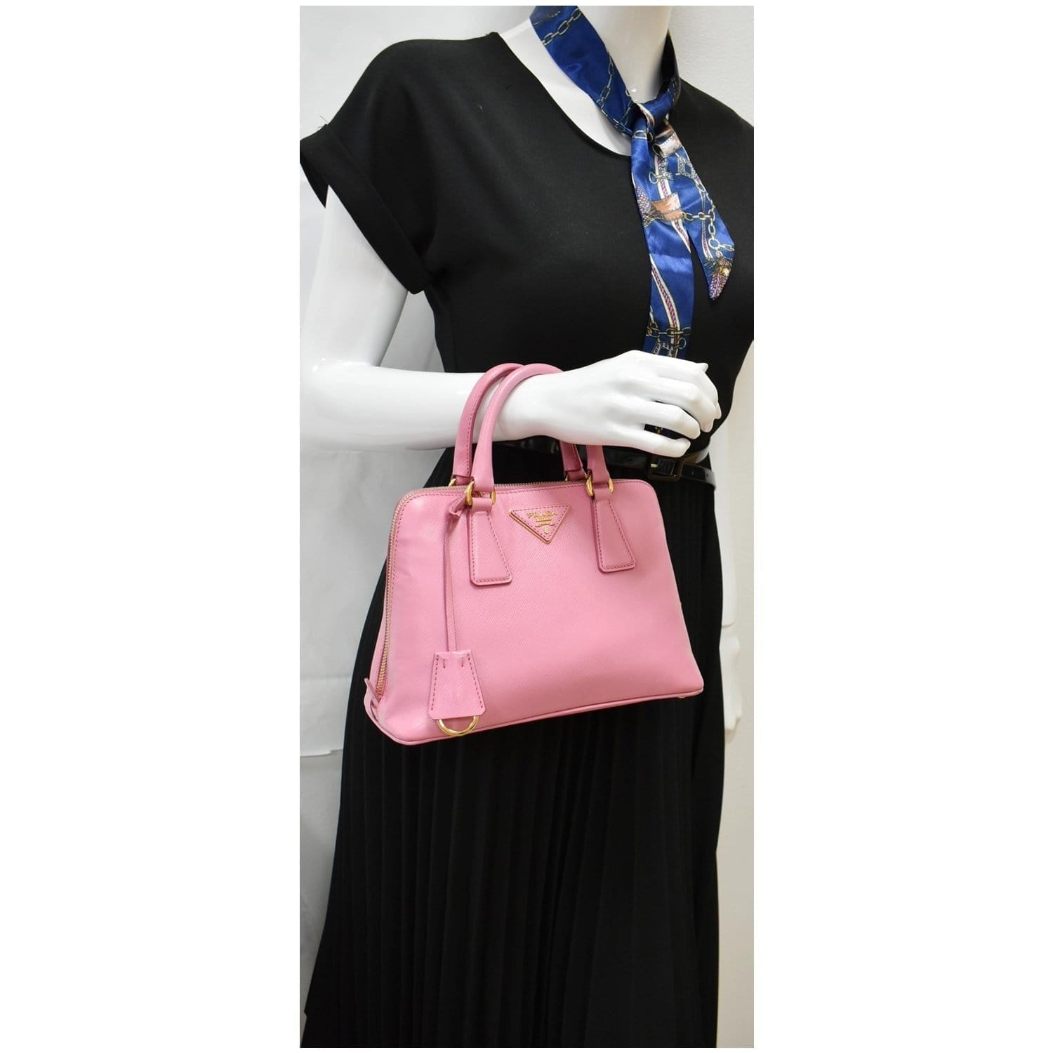 Prada Promenade Saffiano Satchel Bag Leather Pink Travel Bag