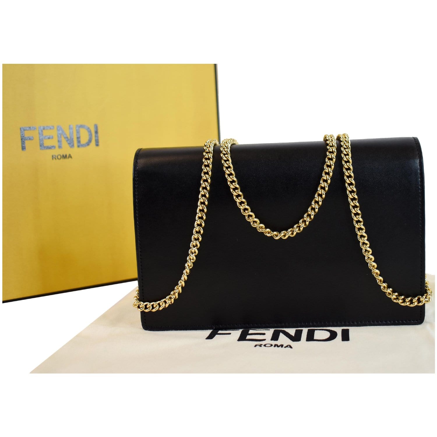 Fendi Vitello Is Envelope Wallet On Crossbody Bag Leather Black