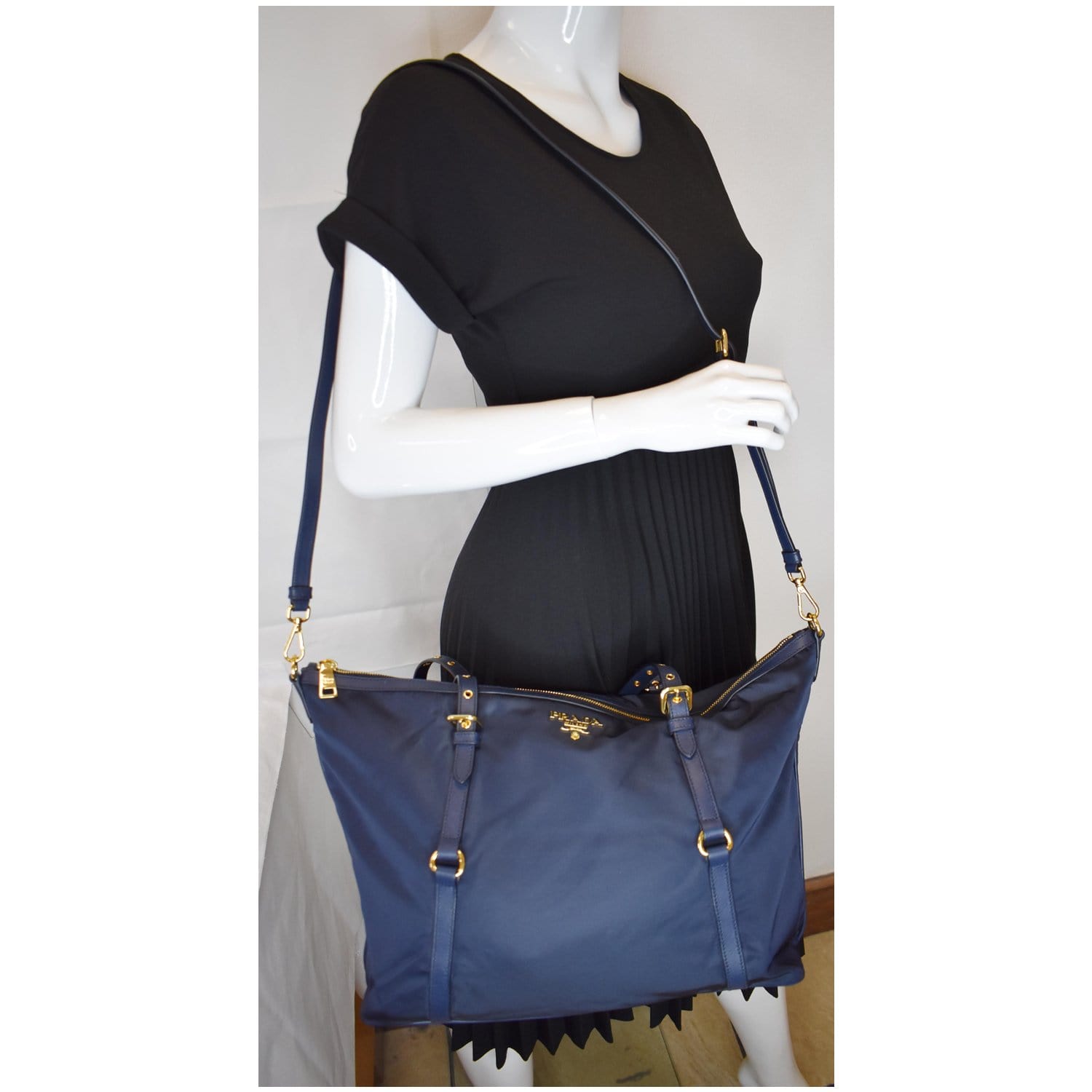 Prada Tessuto Saffiano Tote Shoulder Bag Nylon Blue