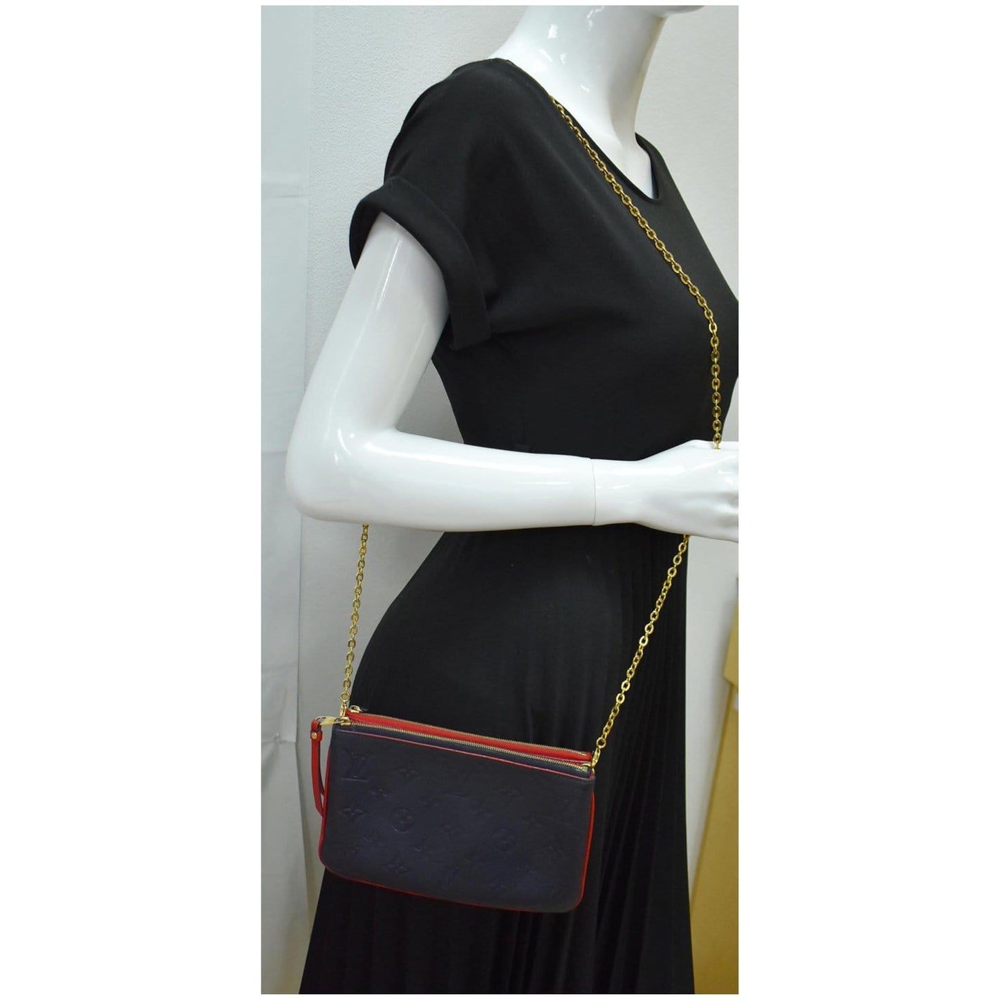 Louis Double Zip Pochette Empreinte Crossbody Bag Monogram Blue