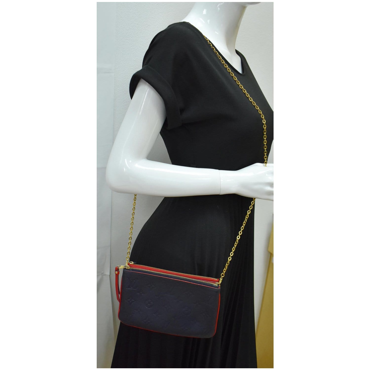 Louis Double Zip Pochette Empreinte Crossbody Bag Monogram Blue