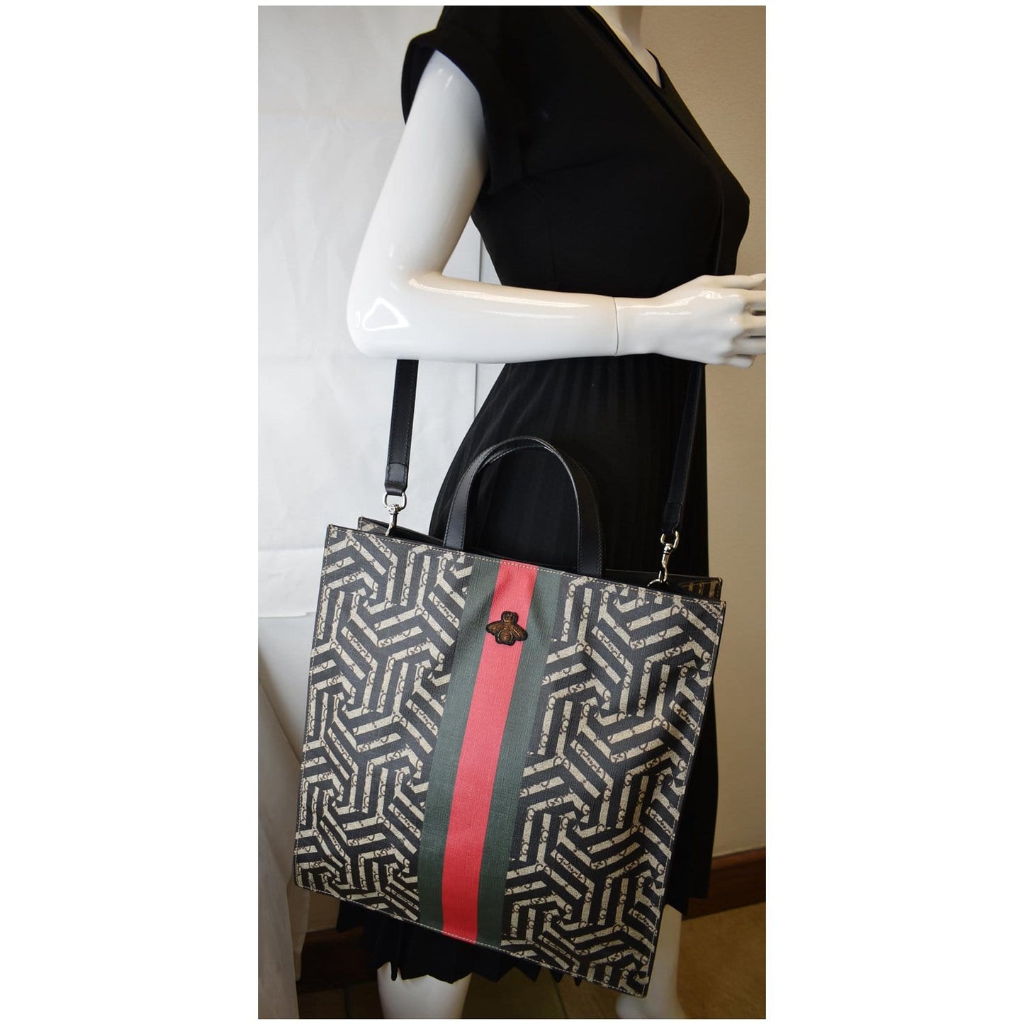 Gucci Caleido Print Web Tote Bag Canvas Black