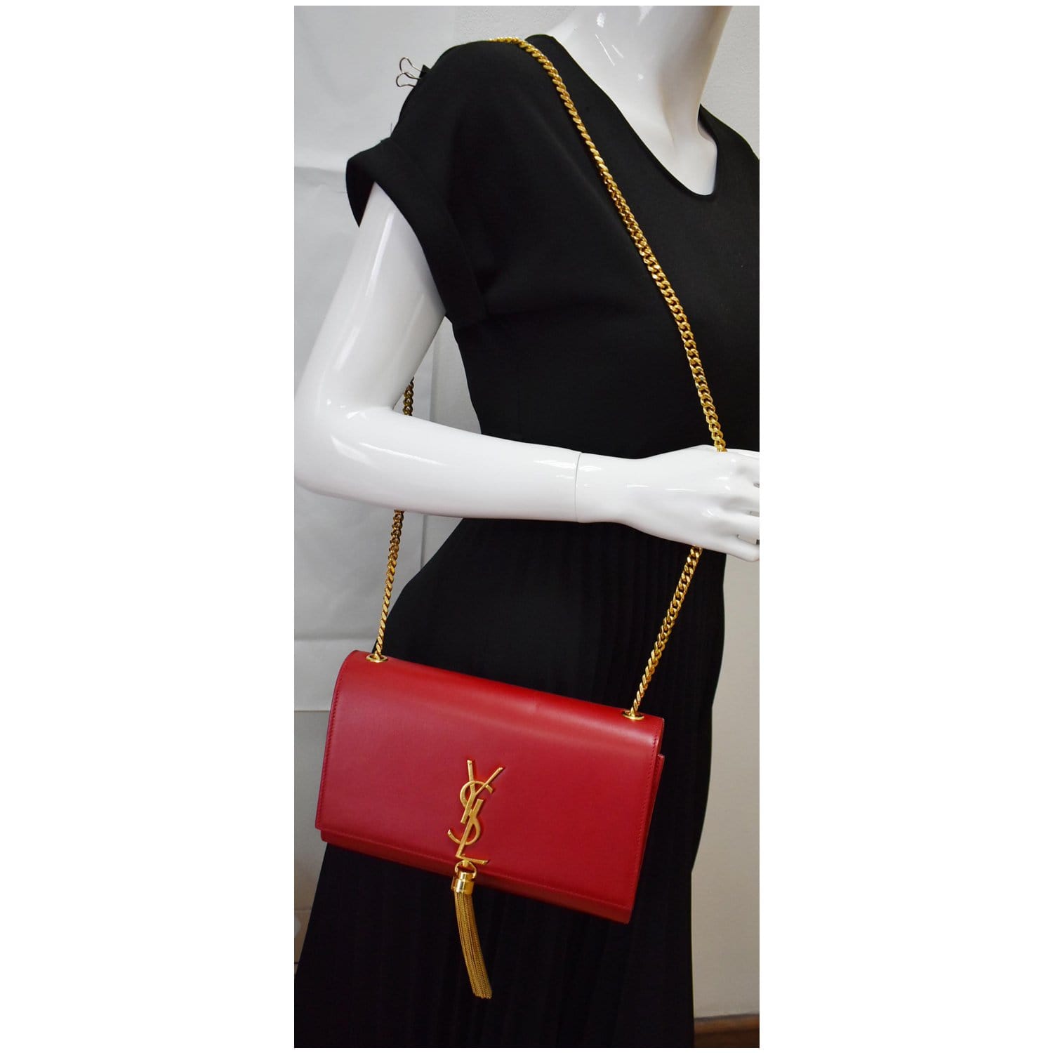 YSL Saint Laurent Saint Kate Tassel Crossbody Bag Leather Red