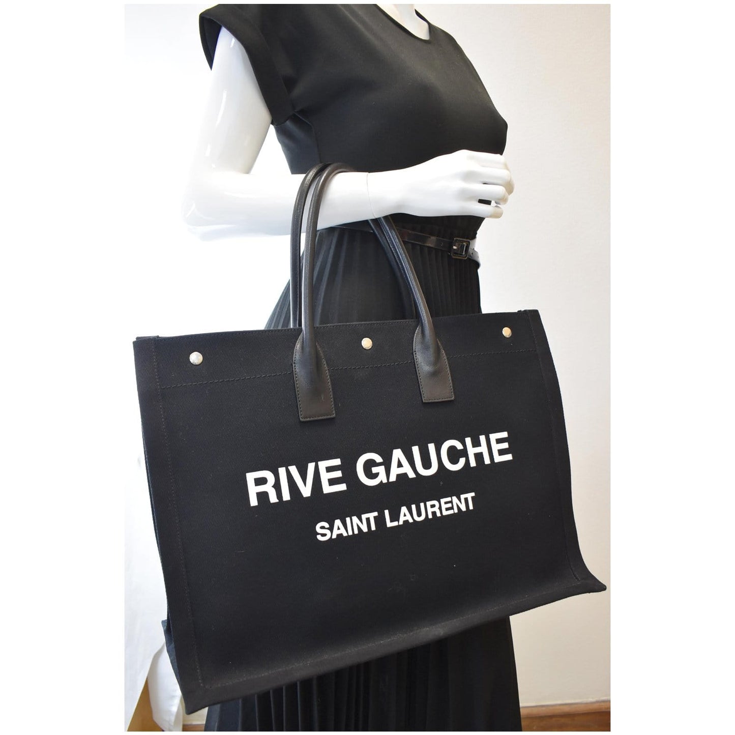 YSL Saint Laurent Saint Rive Gauche Tote Bag Leather Black