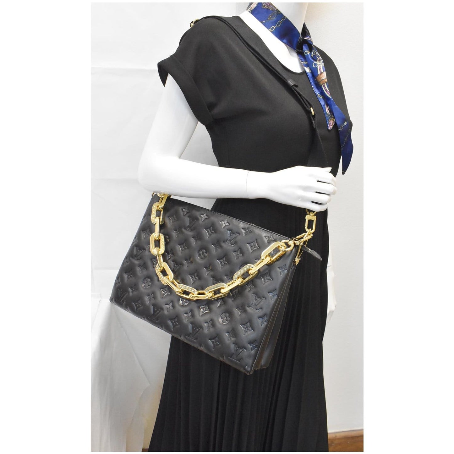 Louis Coussin Mm Embossed Shoulder Bag Monogram Black