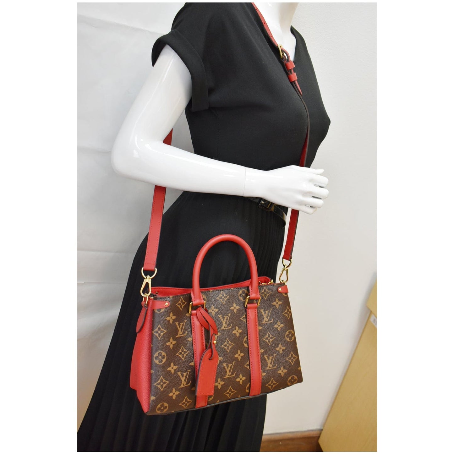 Louis Soufflot Bb Shoulder Crossbody Bag Cerise Canvas Monogram