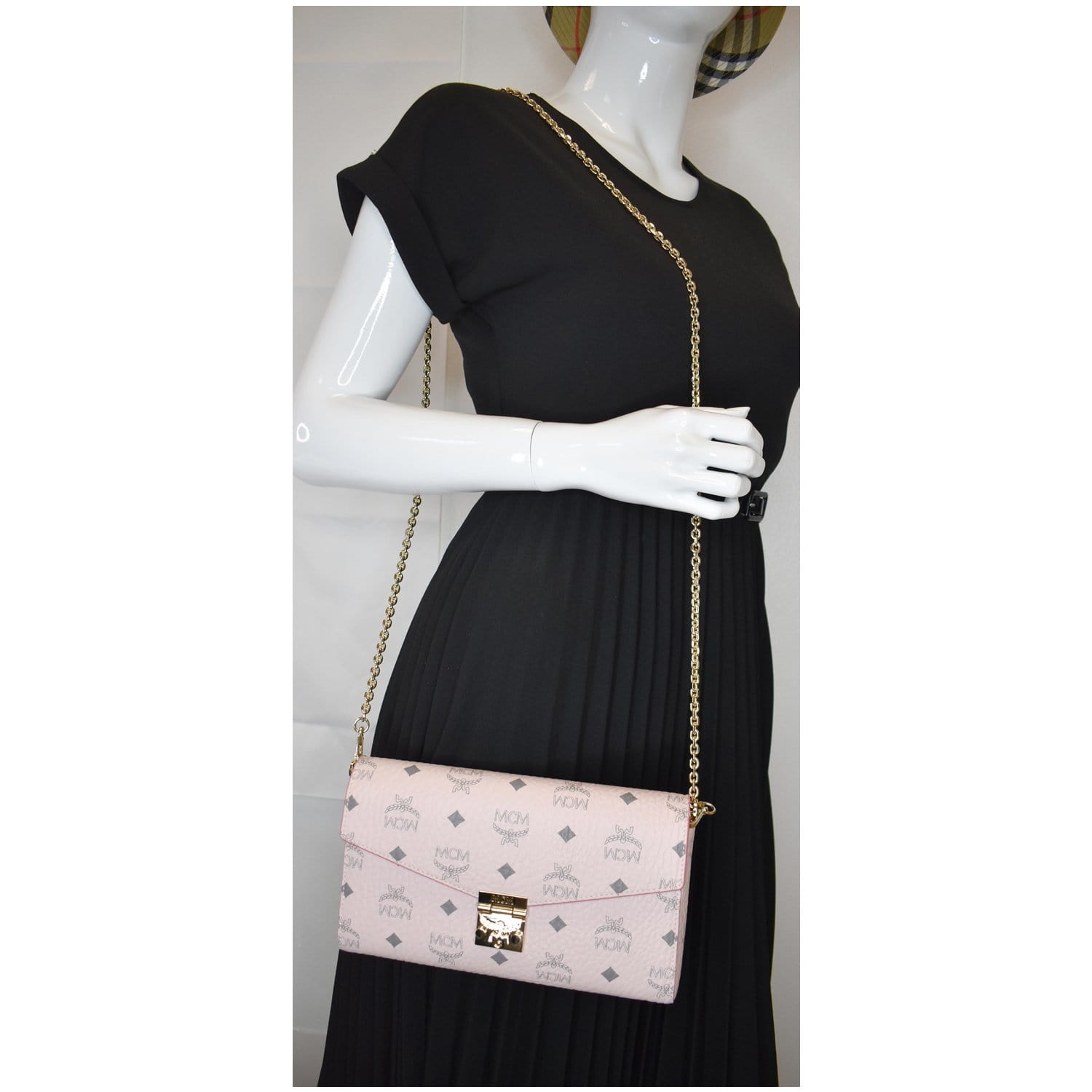 MCM Patricia Visetos Crossbody Wallet Powder Leather Pink Crossbody Bag