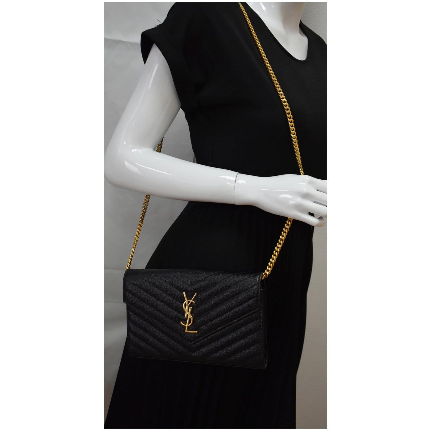 YSL Saint Laurent Saint Envelope Crossbody Chain Wallet Leather Monogram Crossbody Bag