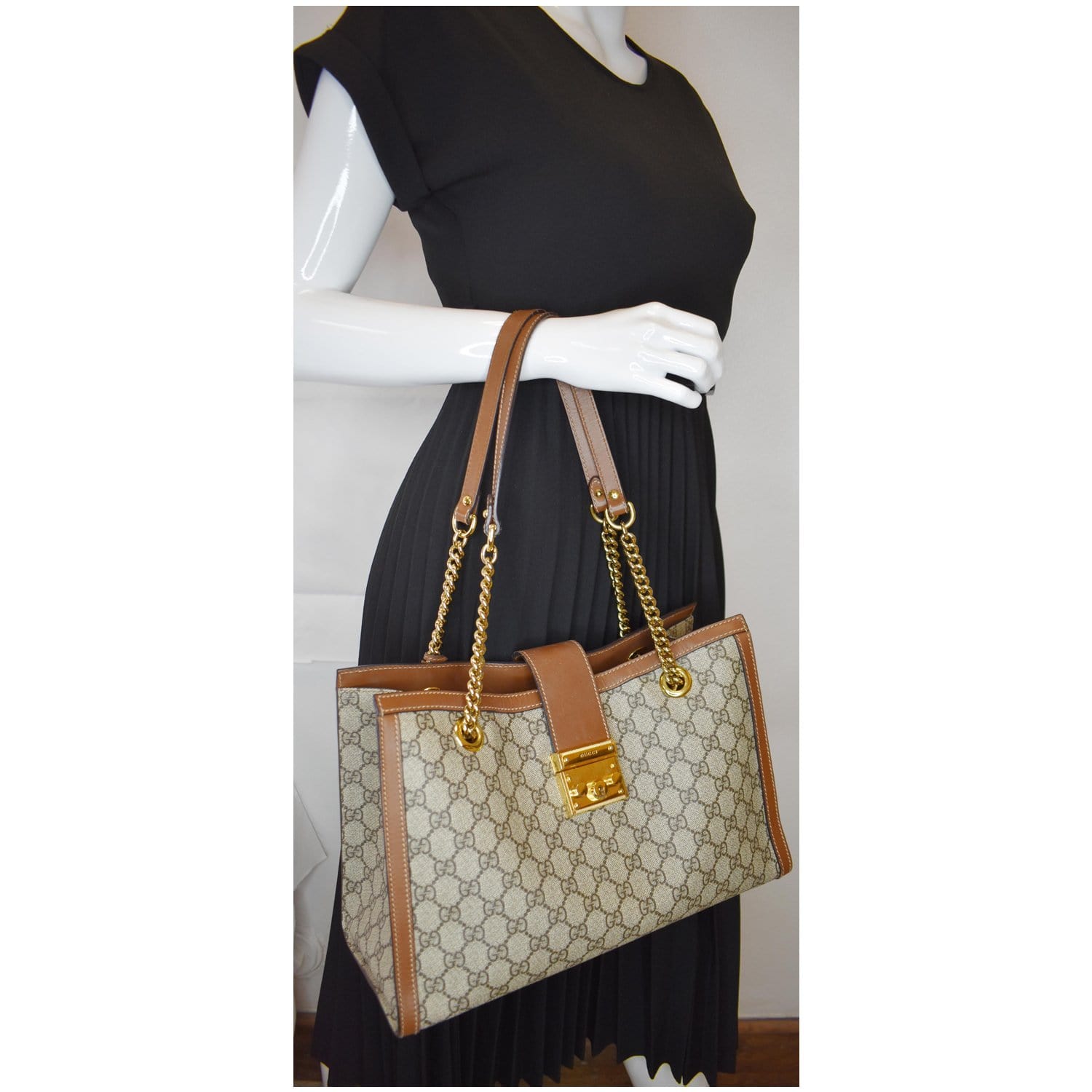 Gucci Padlock Supreme Shoulder Bag Canvas Beige