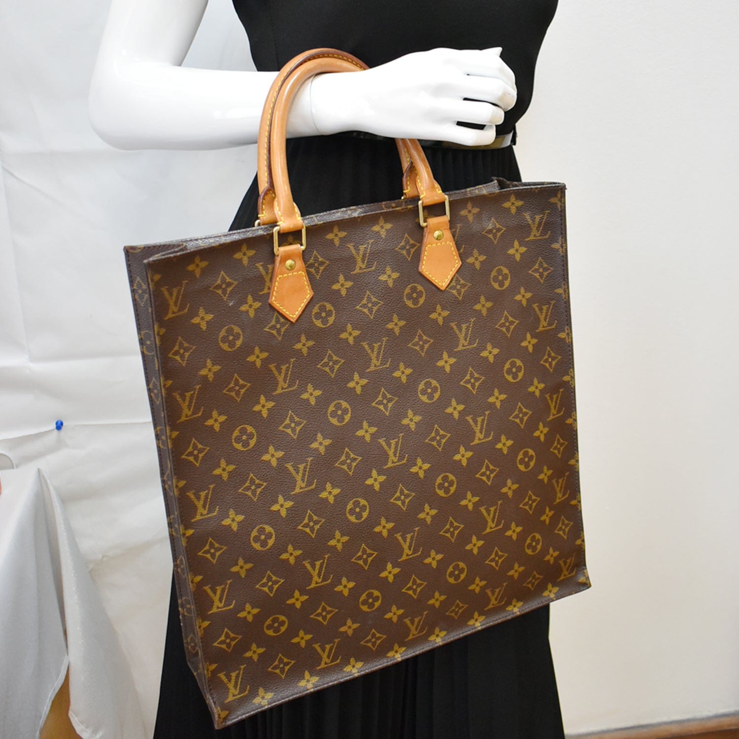 Louis Sac Plat Tote Bag Canvas Monogram Bag Brown