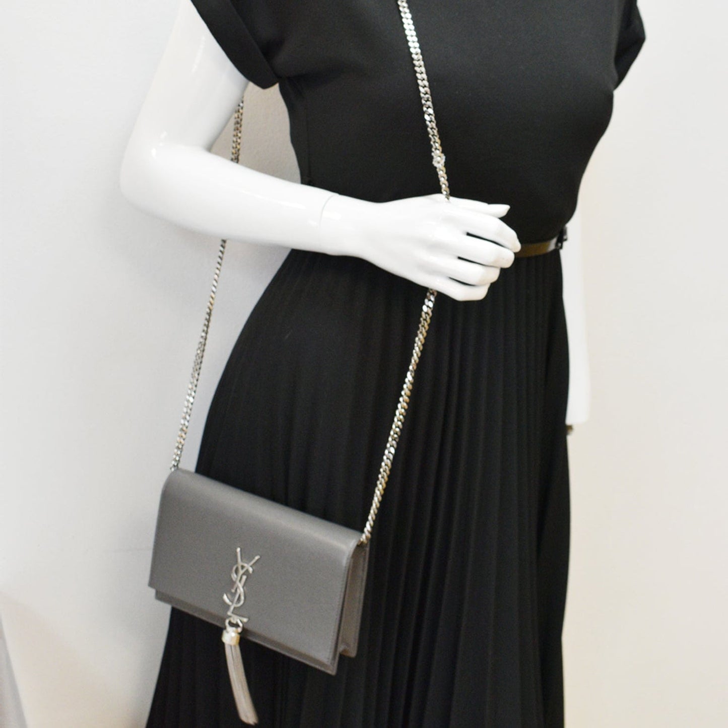 YSL Saint Laurent Saint Kate Tassel Shoulder Bag Grey Hot Leather Small