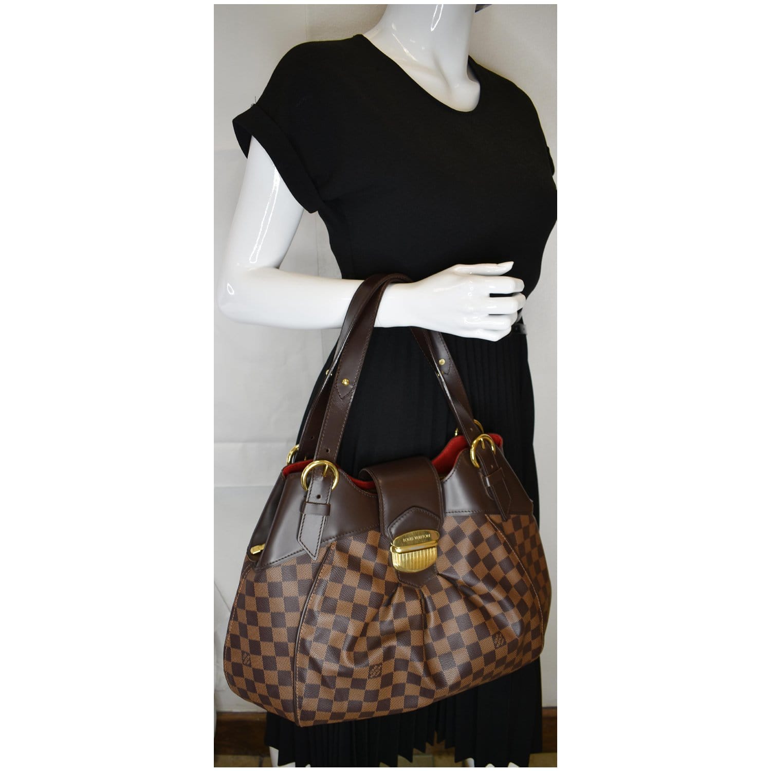 Louis Sistina Gm Damier Ebene Shoulder Bag Brown