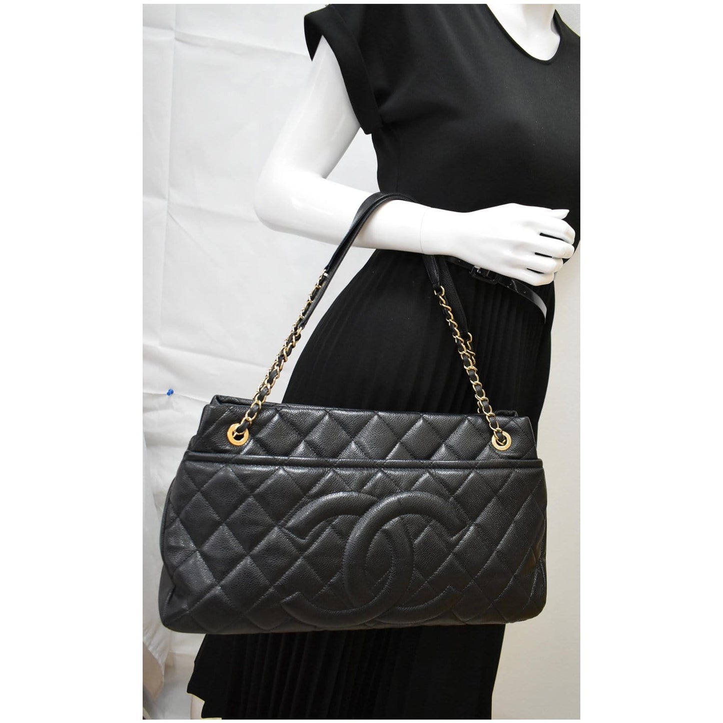 Chanel Timeless Cc Soft Caviar Shopping Tote Bag Leather Quilted