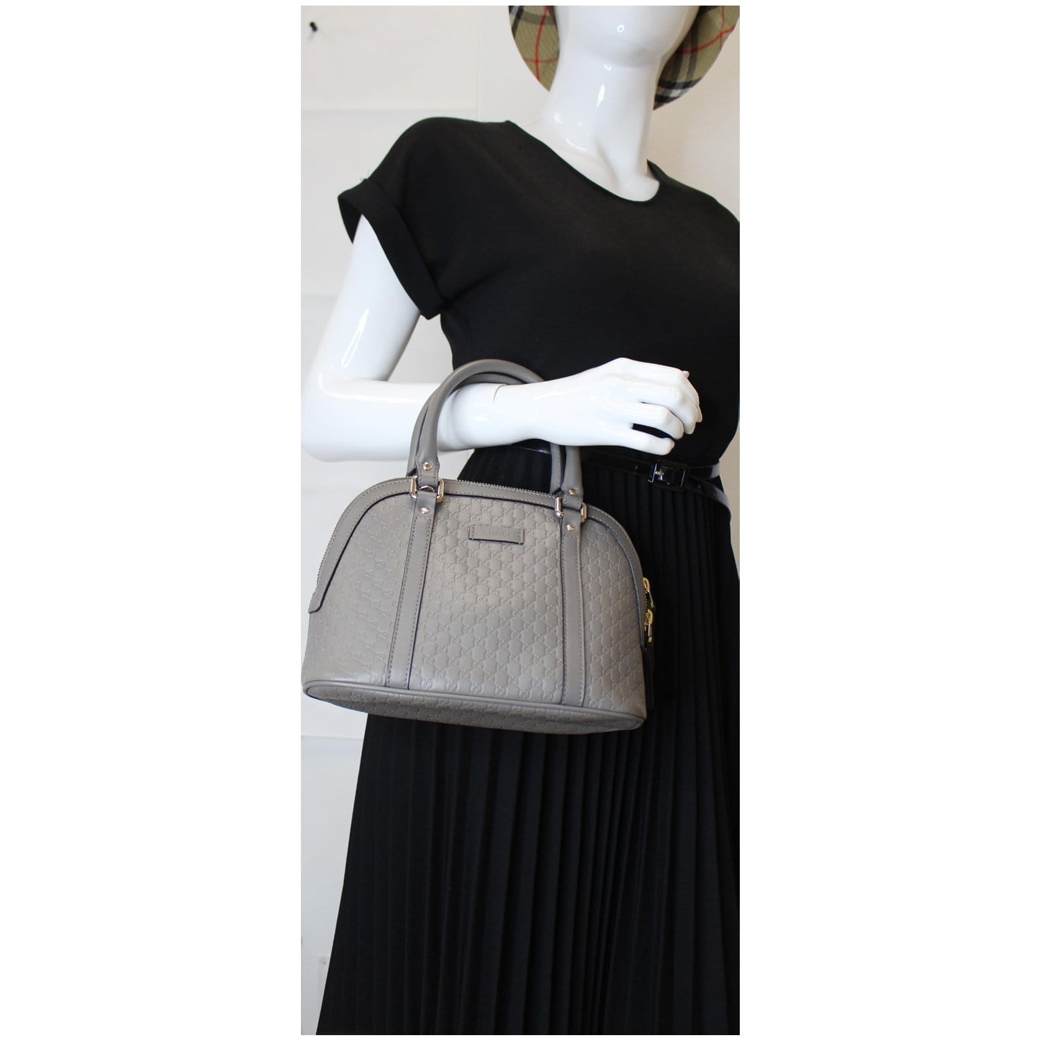 Gucci Dome Micro ssima Shoulder Bag Grey Leather Mini