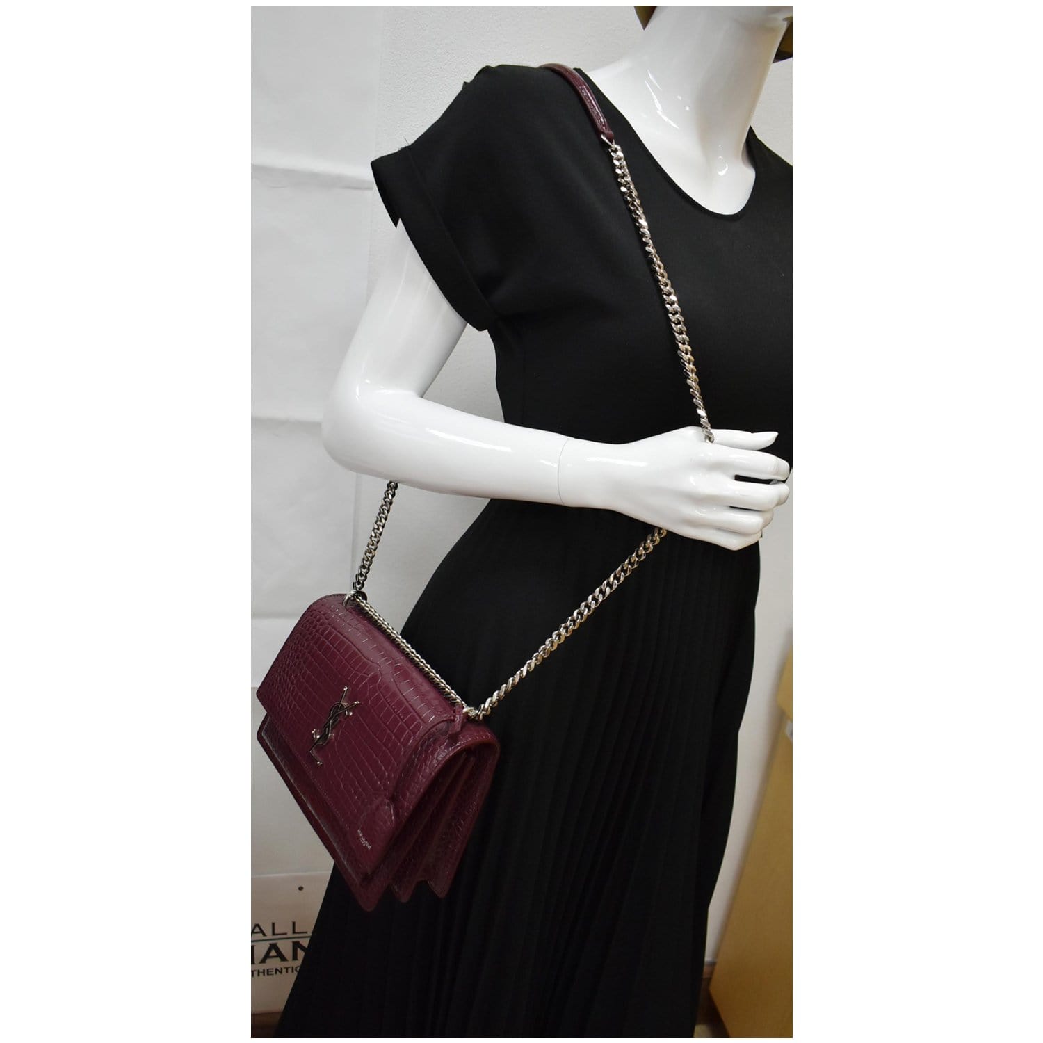YSL Saint Laurent Saint Sunset Crocodile Crossbody Bag Rouge Legion Leather Medium