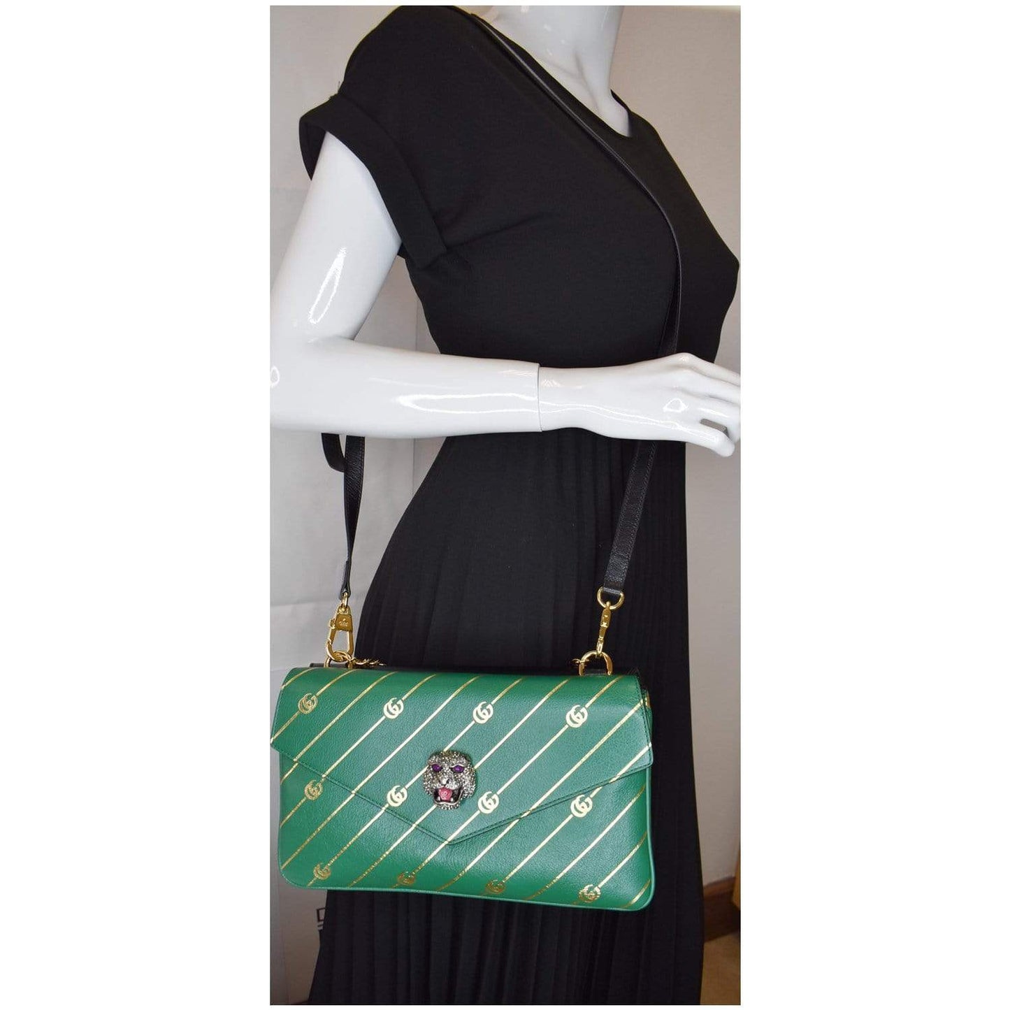 Gucci Thiara Medium Double Smooth Shoulder Bag Leather Black Black 524822