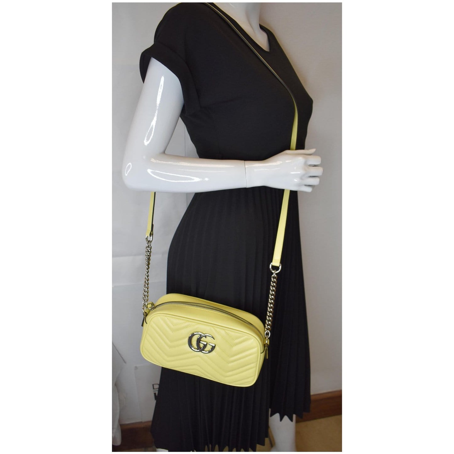 Gucci Marmont Crossbody Bag Pastel Yellow Leather Matelasse